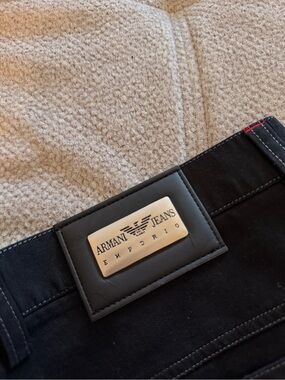 Armani Jeans Slim Fit Black Jeans with Metal Logo Plaque